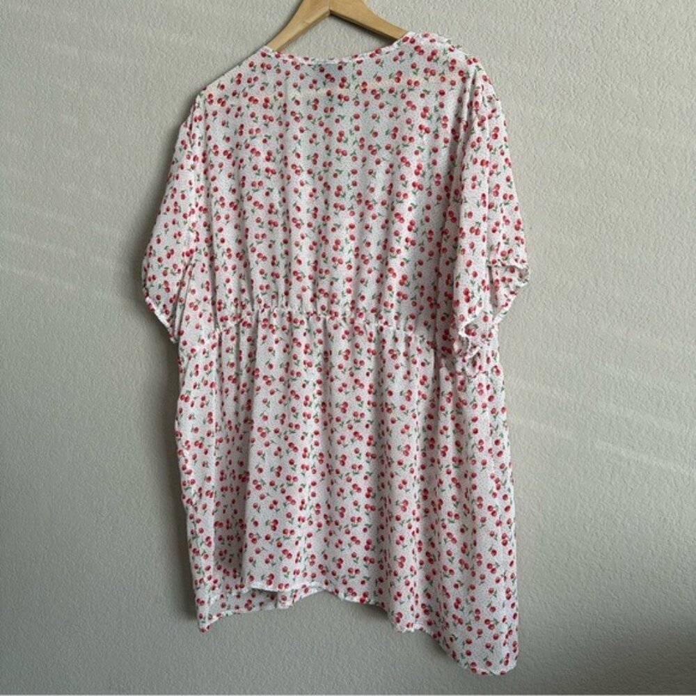 Rare Vintage Torrid Cherry Print Dress - Ruffled Puff Sleeves, Elastic Waist, 4X - Picture 3 of 7